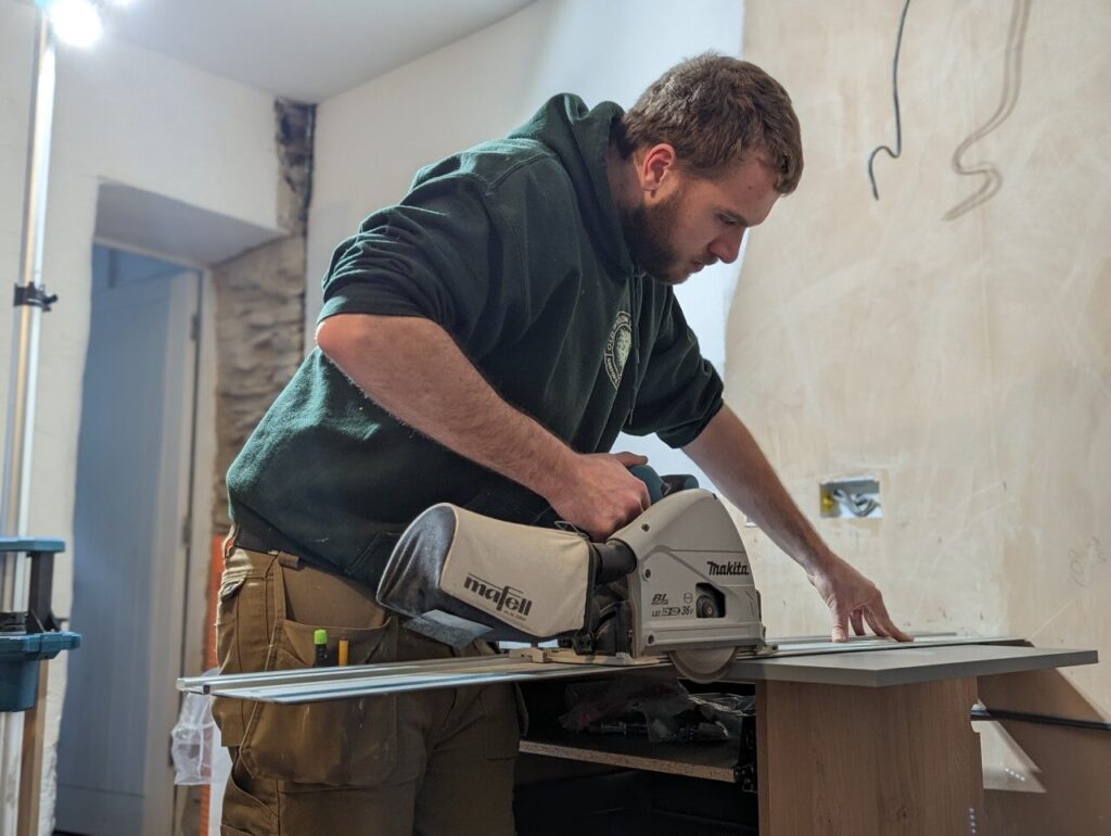Oliver, of Old Willow Joinery, on site machining.