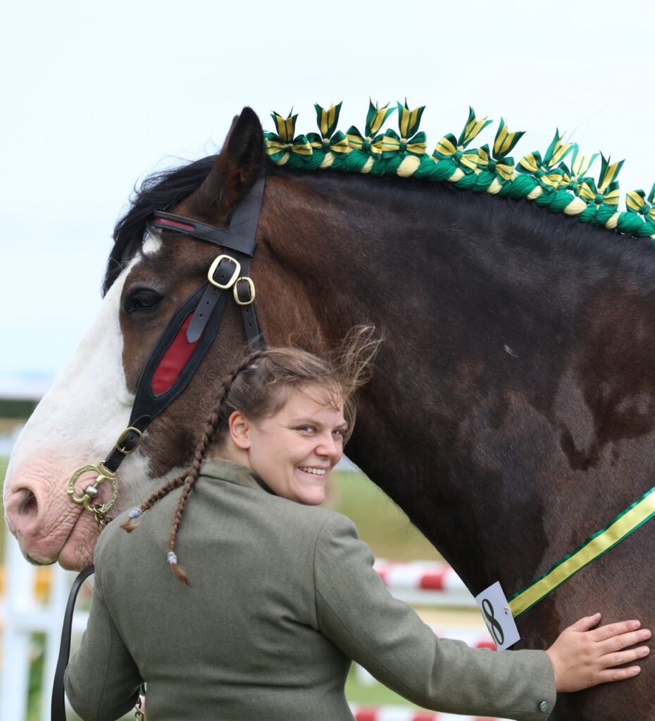 Abbie, of Old Willow Joinery, showing a traditional Shire horse.